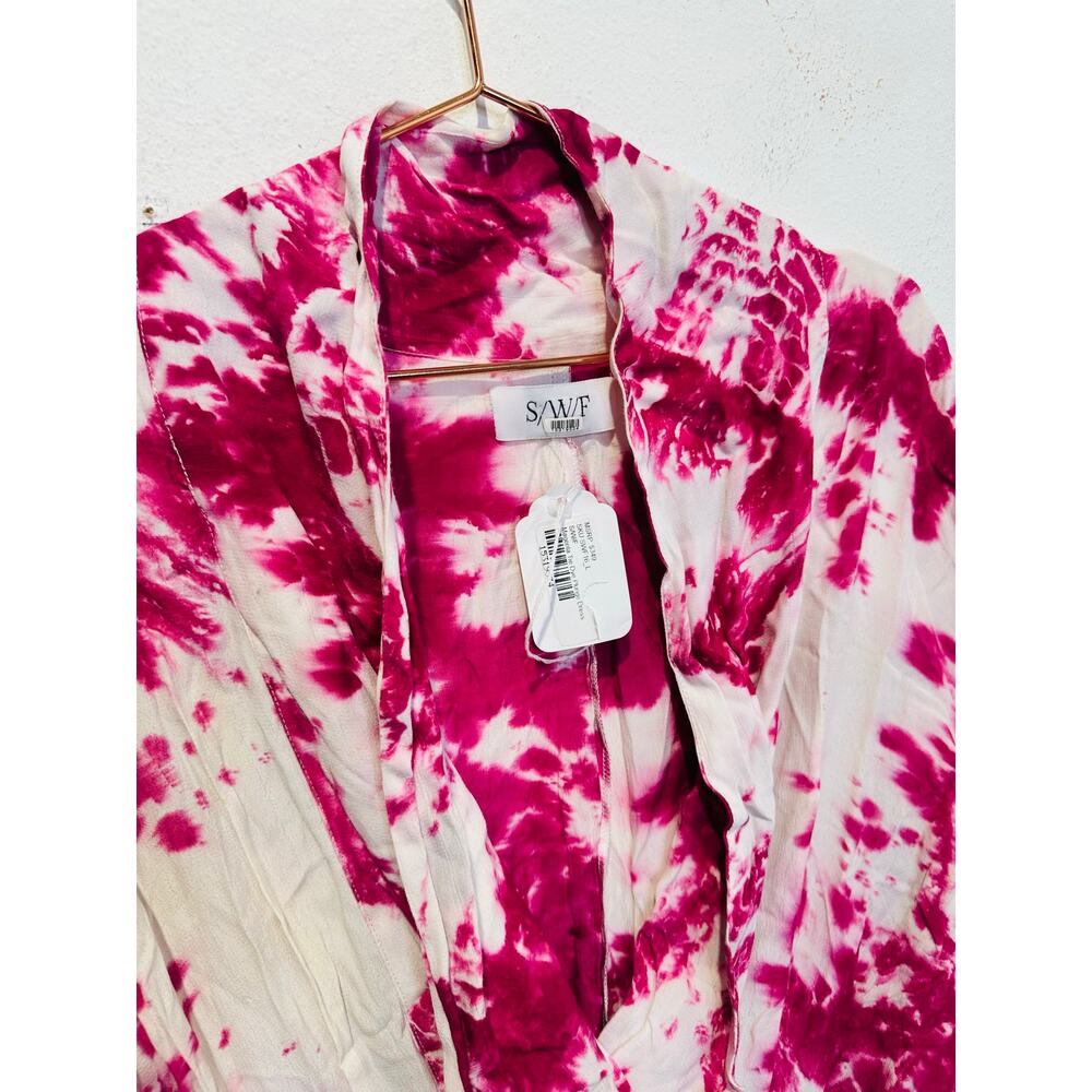 S/W/F Magenta Pink Tie-Dye V-Neck Plunge Kimono Front Pockets Dress size Large - Picture 7 of 16